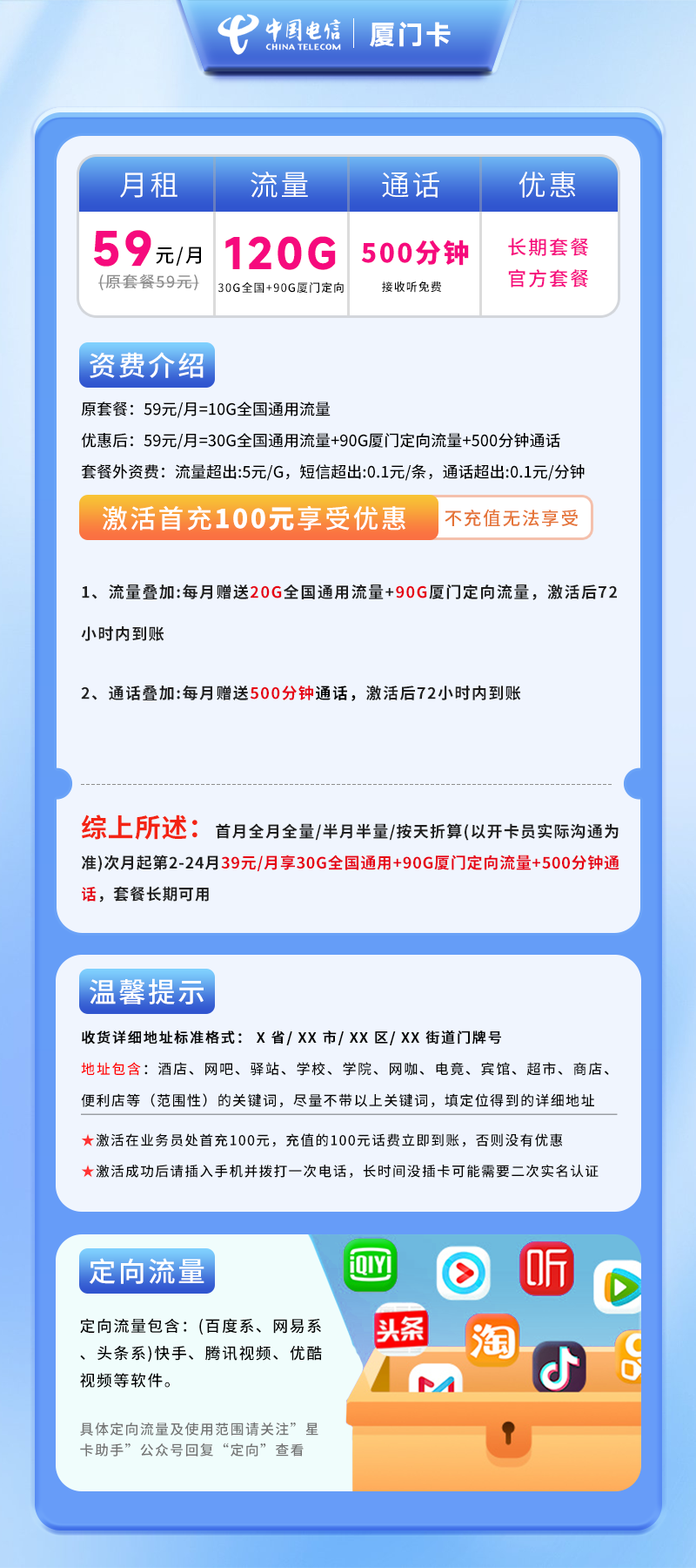 电信厦门卡B【仅发厦门】详情