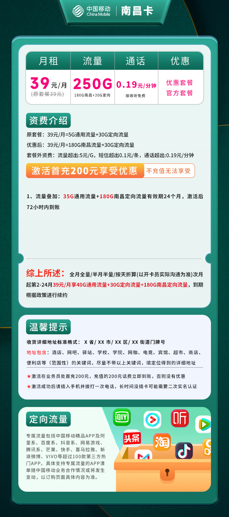 移动南昌卡A【仅发南昌】详情
