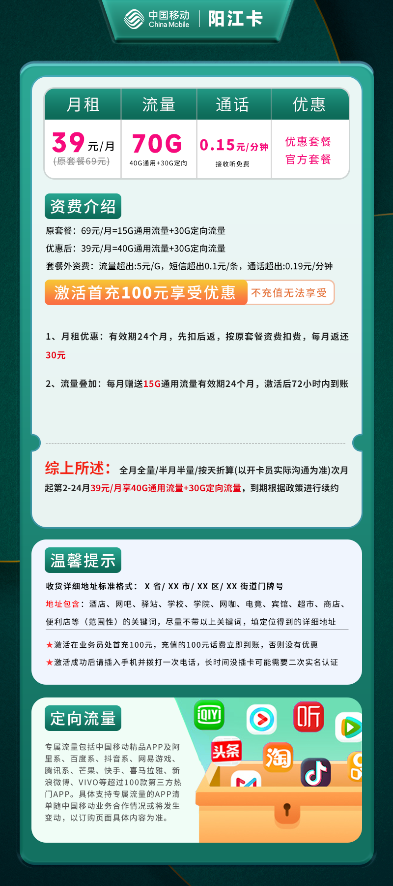 移动阳江卡A详情