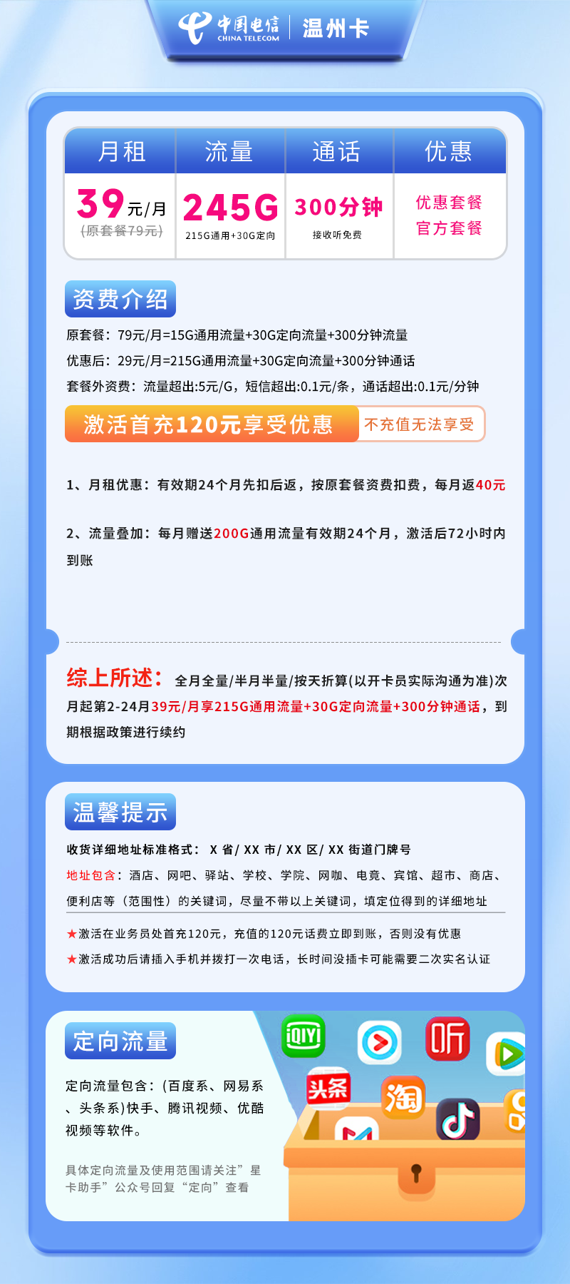 电信温州卡A【仅发温州】详情