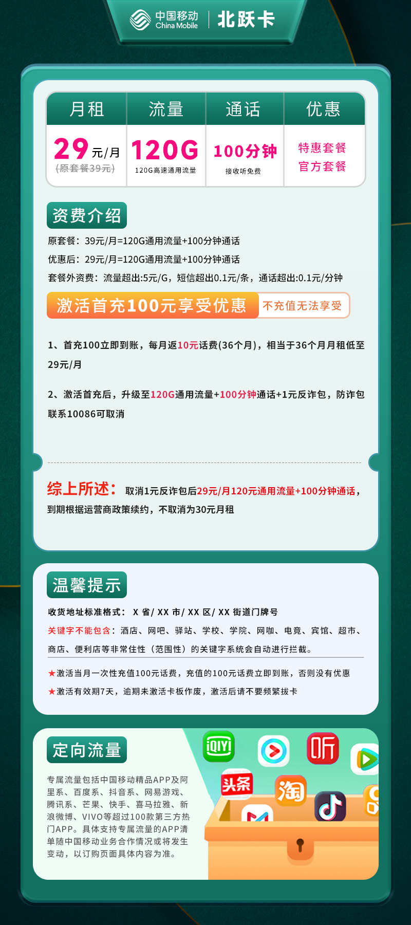移动北跃卡【仅发河北】详情