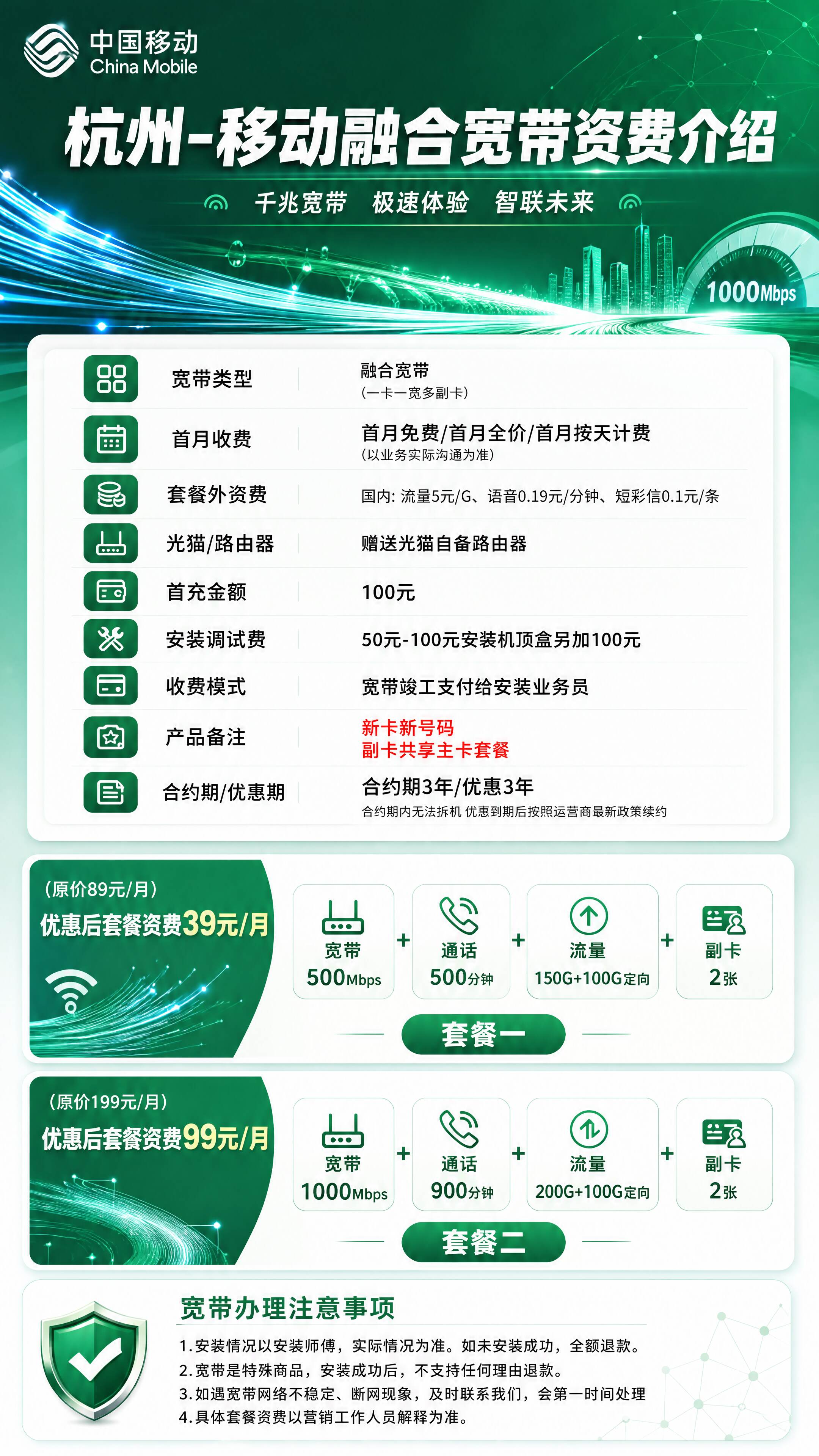 杭州移动融合宽带详情