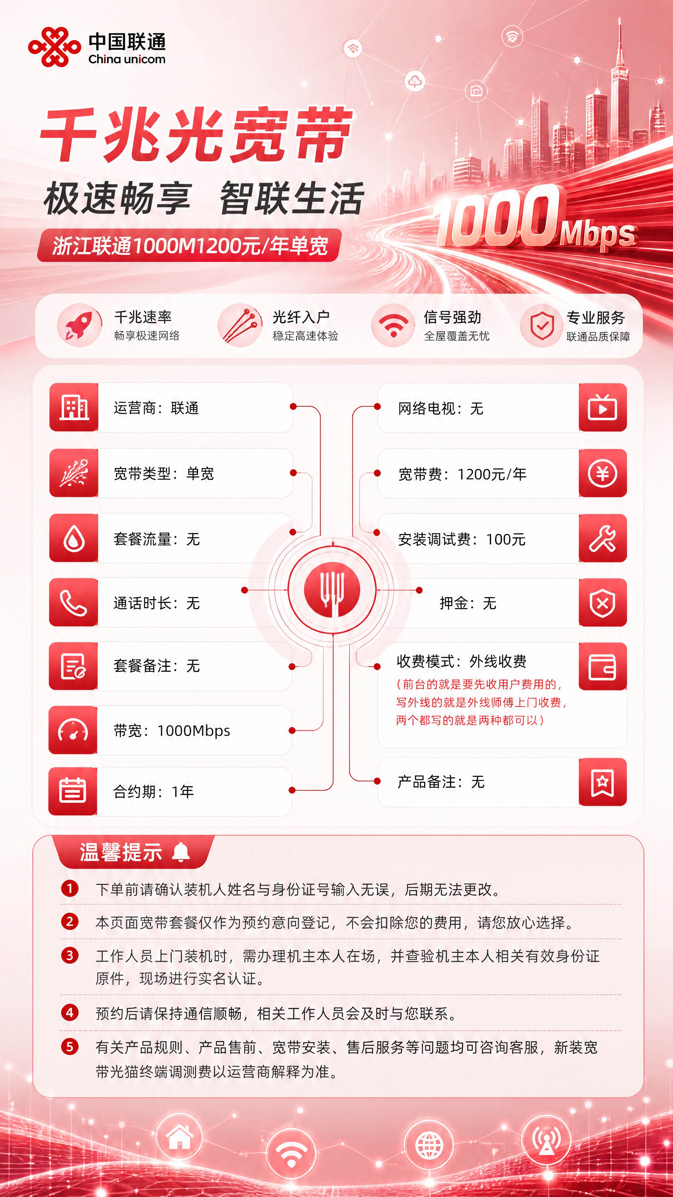 浙江联通单宽带详情