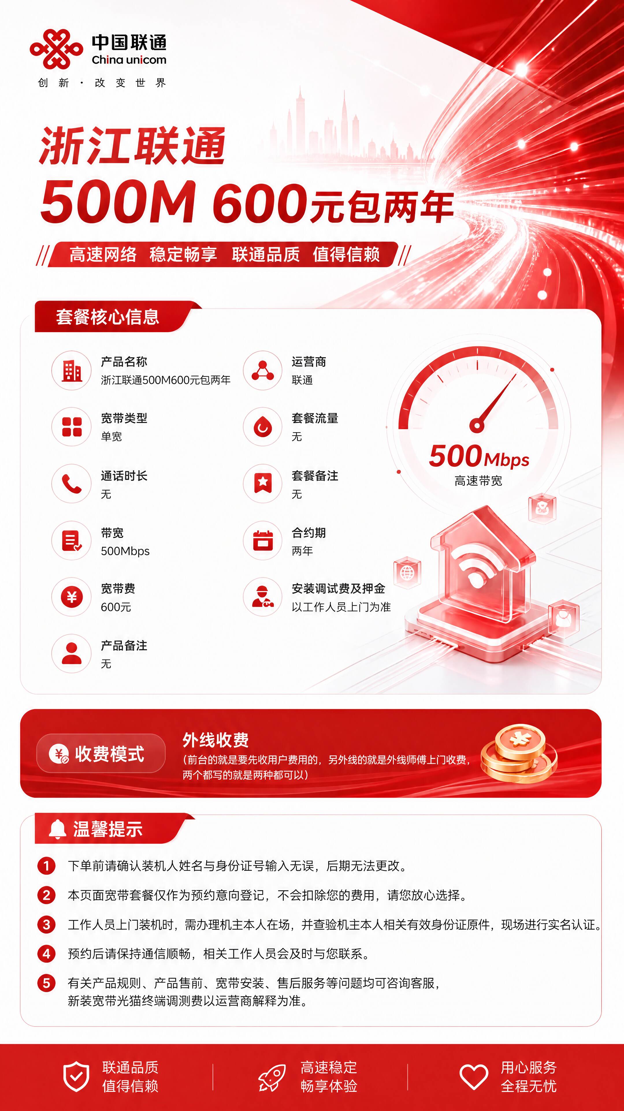 浙江联通单宽带详情