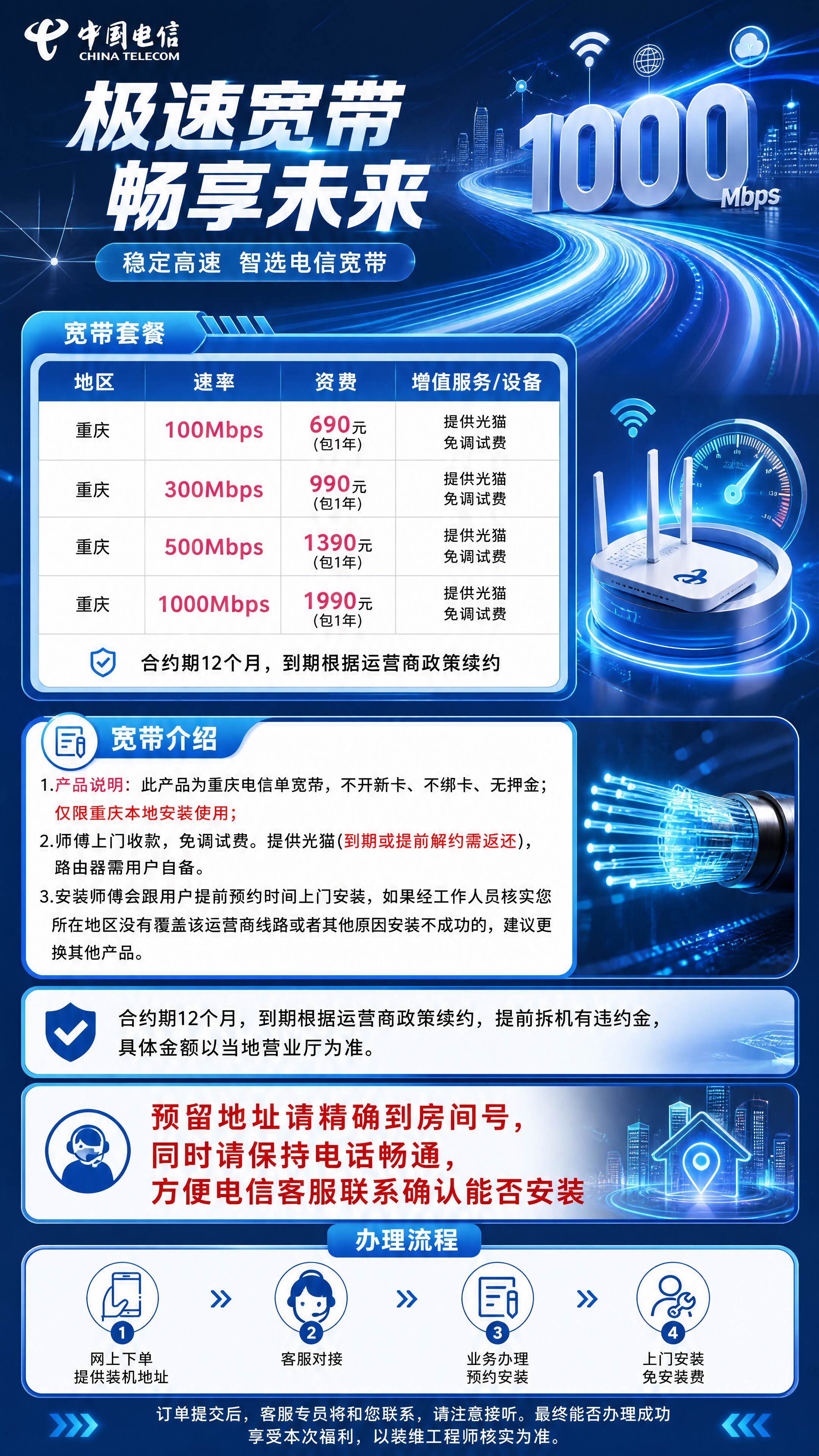 重庆电信单宽带详情