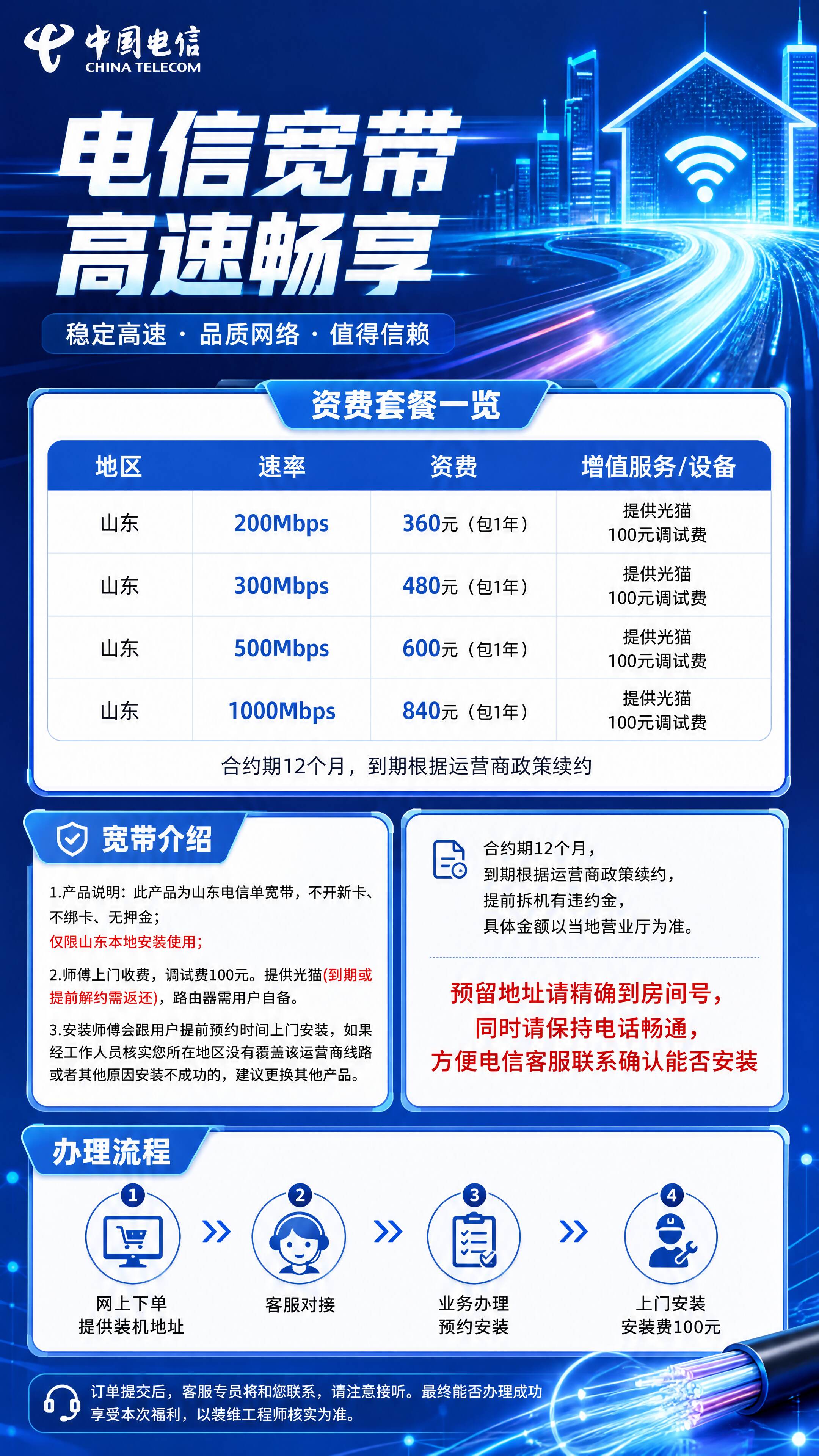 山东电信单宽带详情