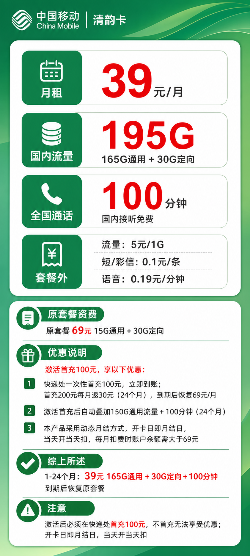 移动清韵卡【仅发潮州】详情