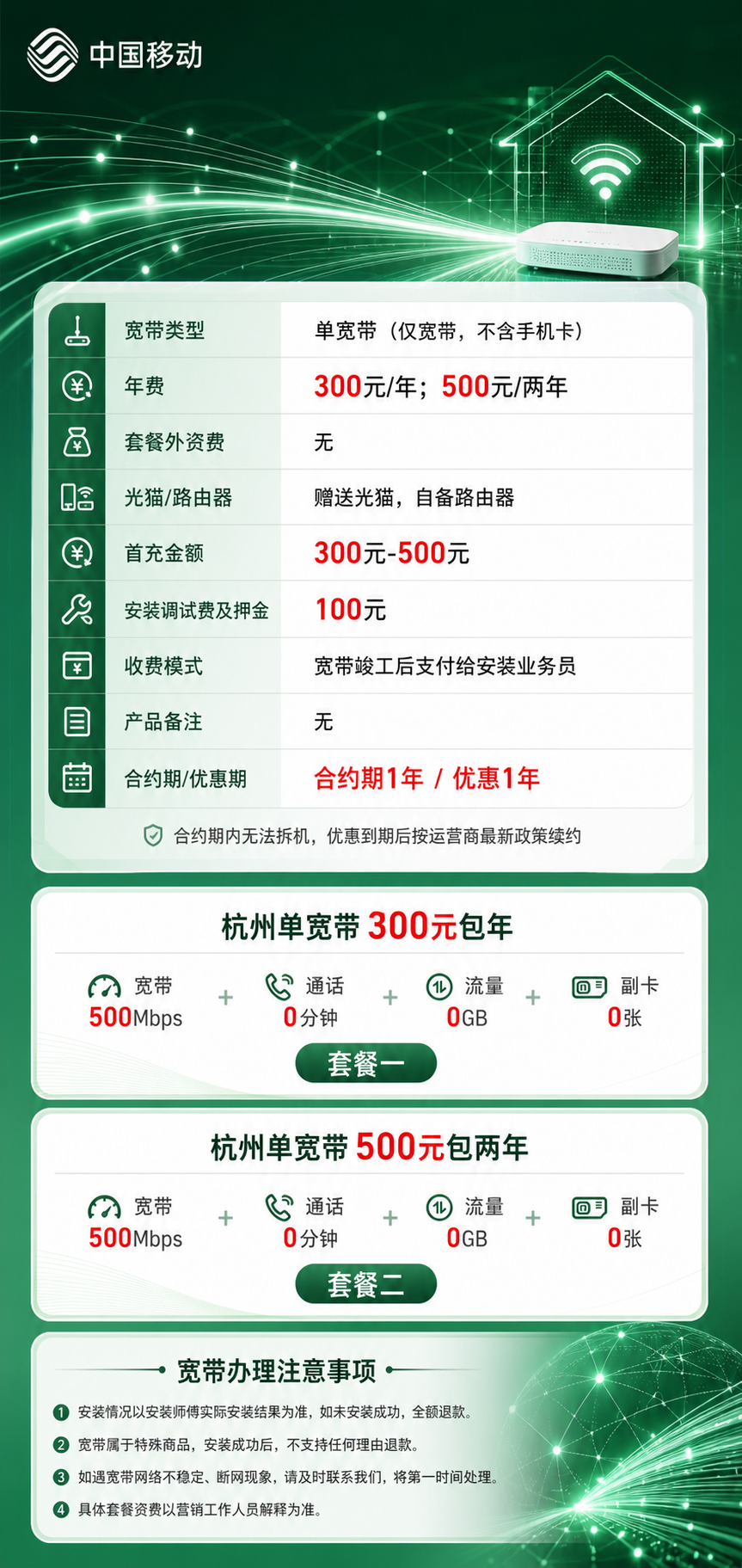 杭州移动单宽带详情