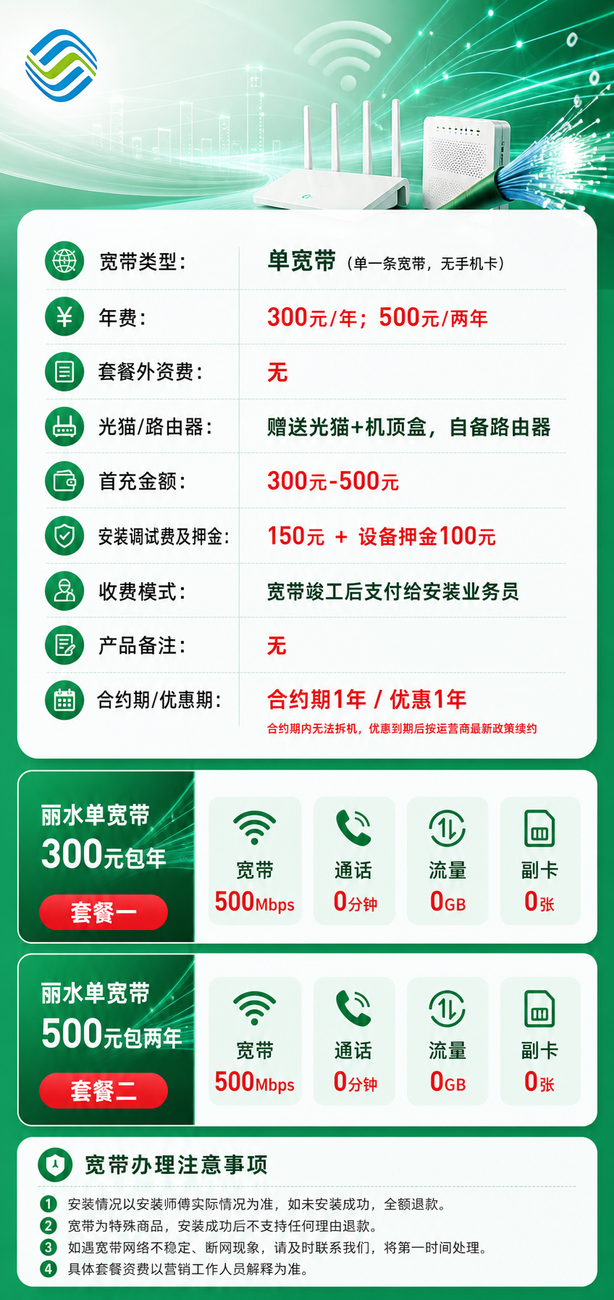 丽水移动单宽带详情