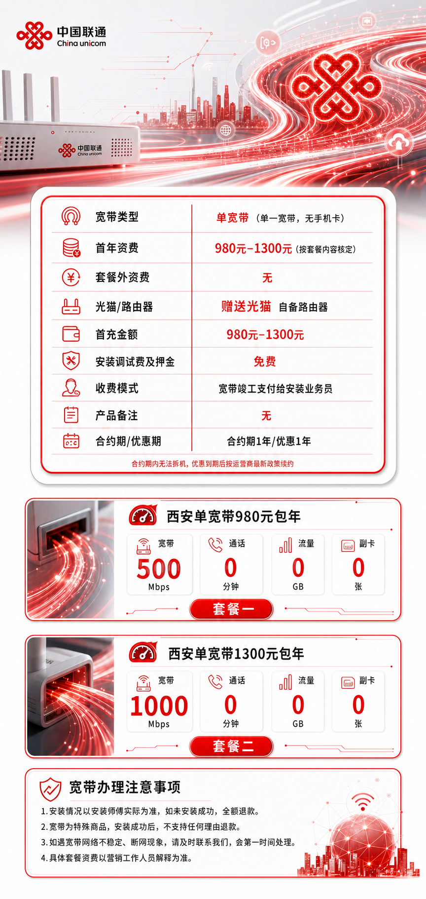 西安联通单宽带详情