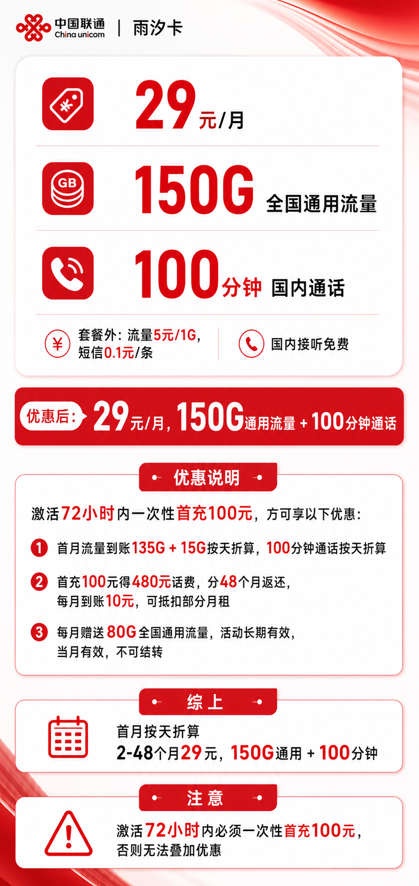 联通雨汐卡【仅发广东】详情