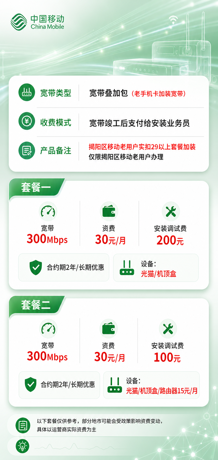 揭阳移动叠加宽带详情
