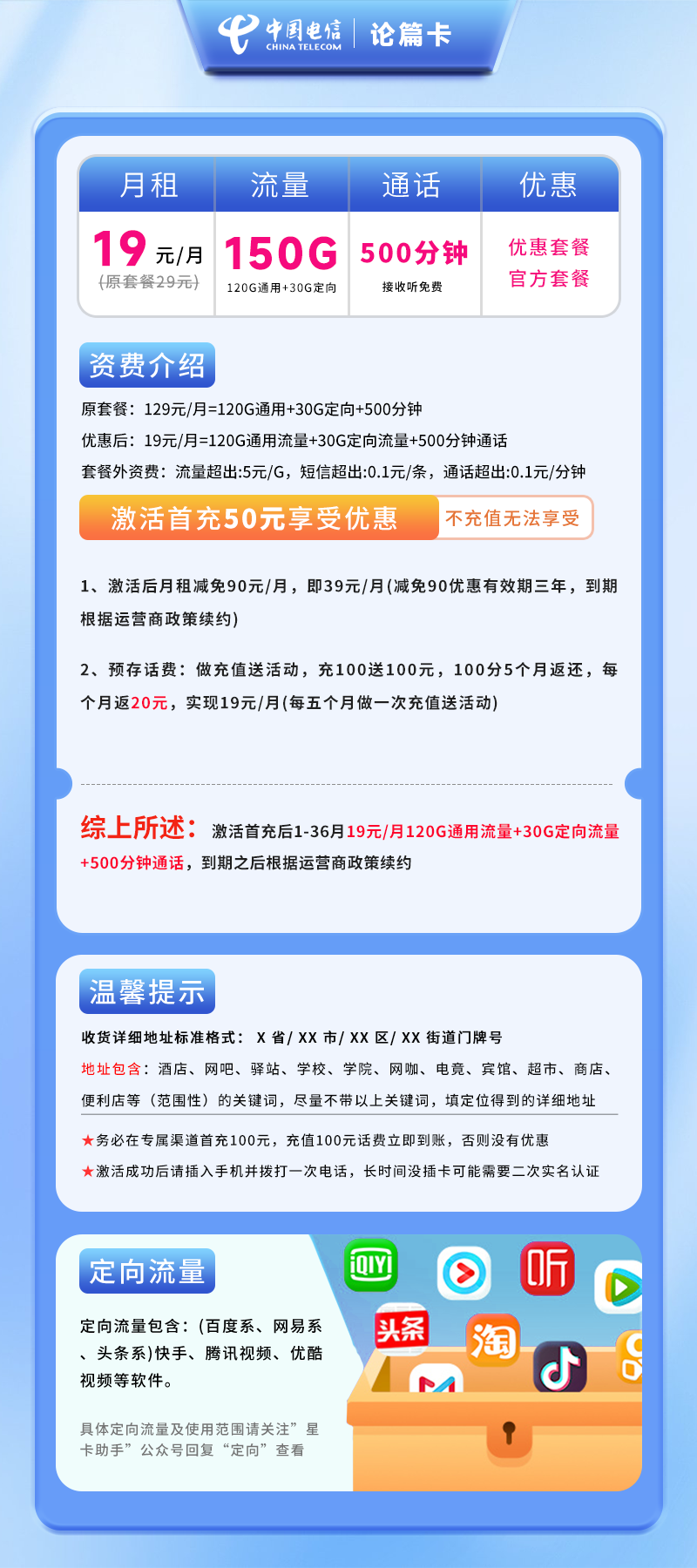 电信论篇卡【仅发浙江】详情