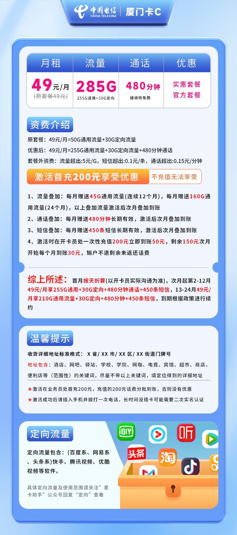 电信厦门卡C【仅发厦门】详情