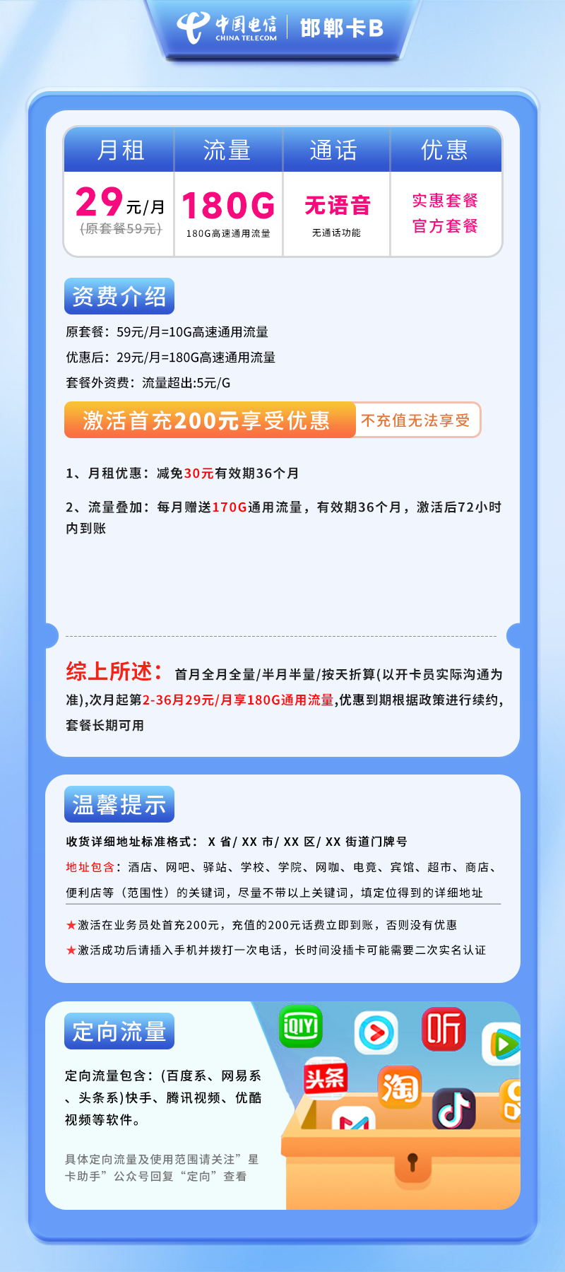 电信邯郸卡B【仅发邯郸】详情