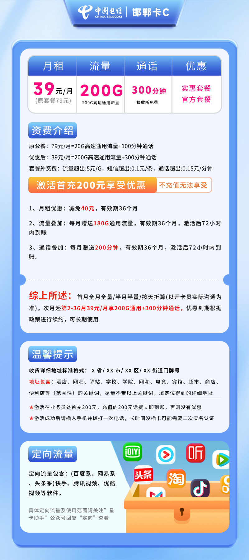 电信邯郸卡C【仅发邯郸】详情