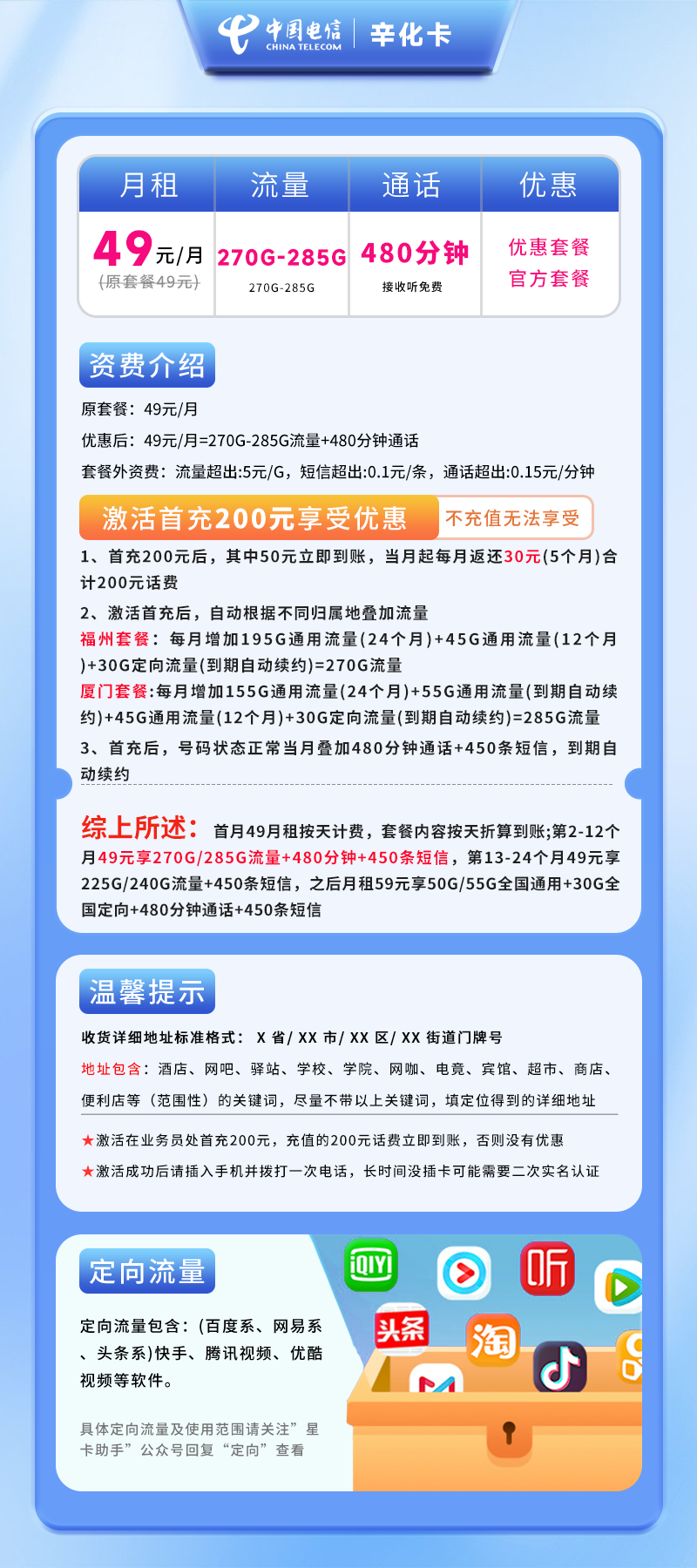 电信辛化卡【仅发厦门/福州】详情