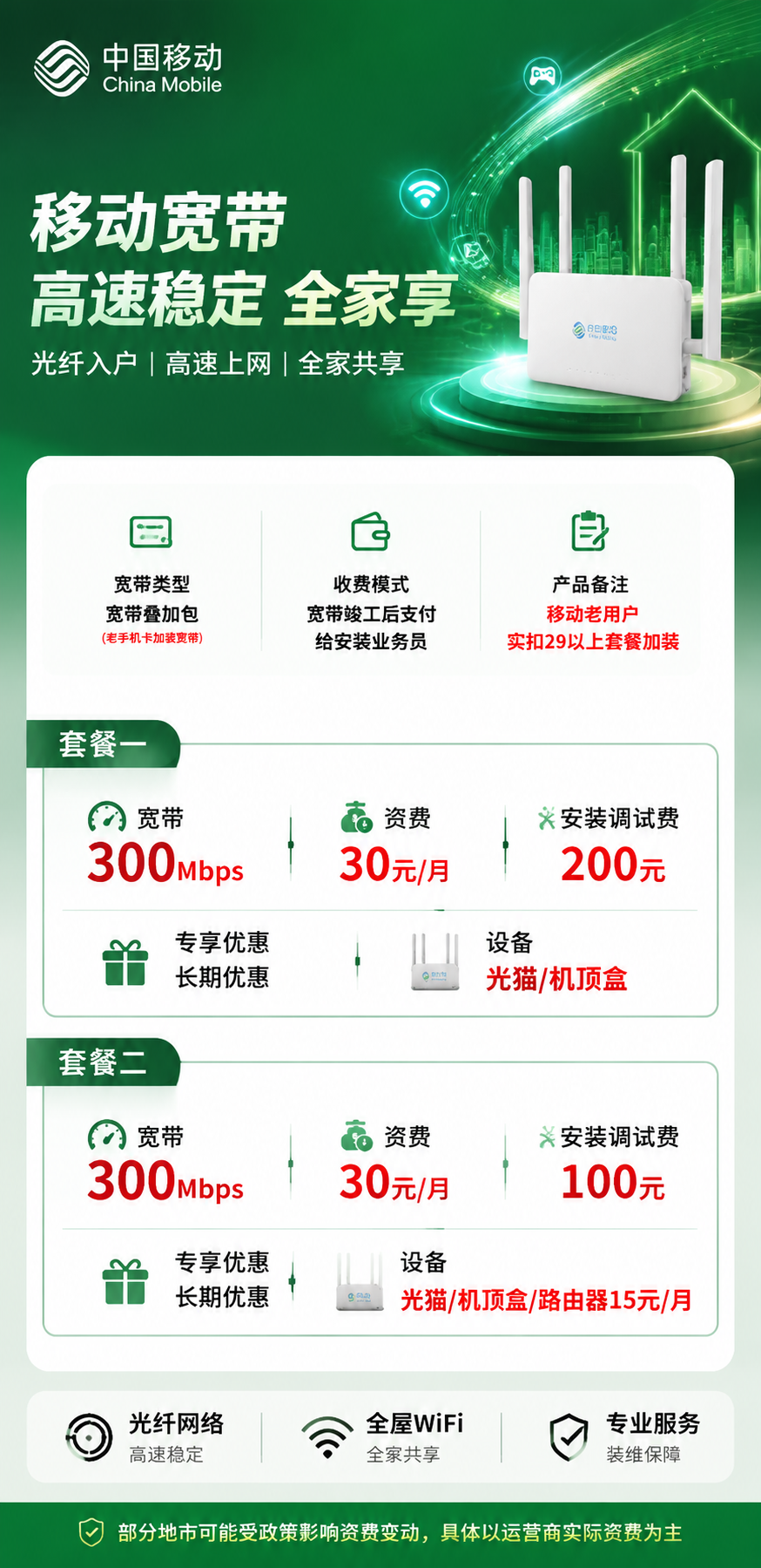 汕尾移动叠加宽带详情