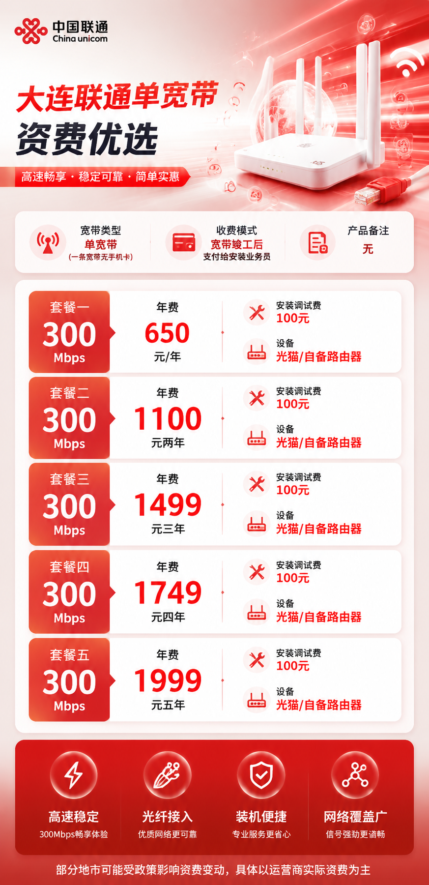 大连联通单宽带详情