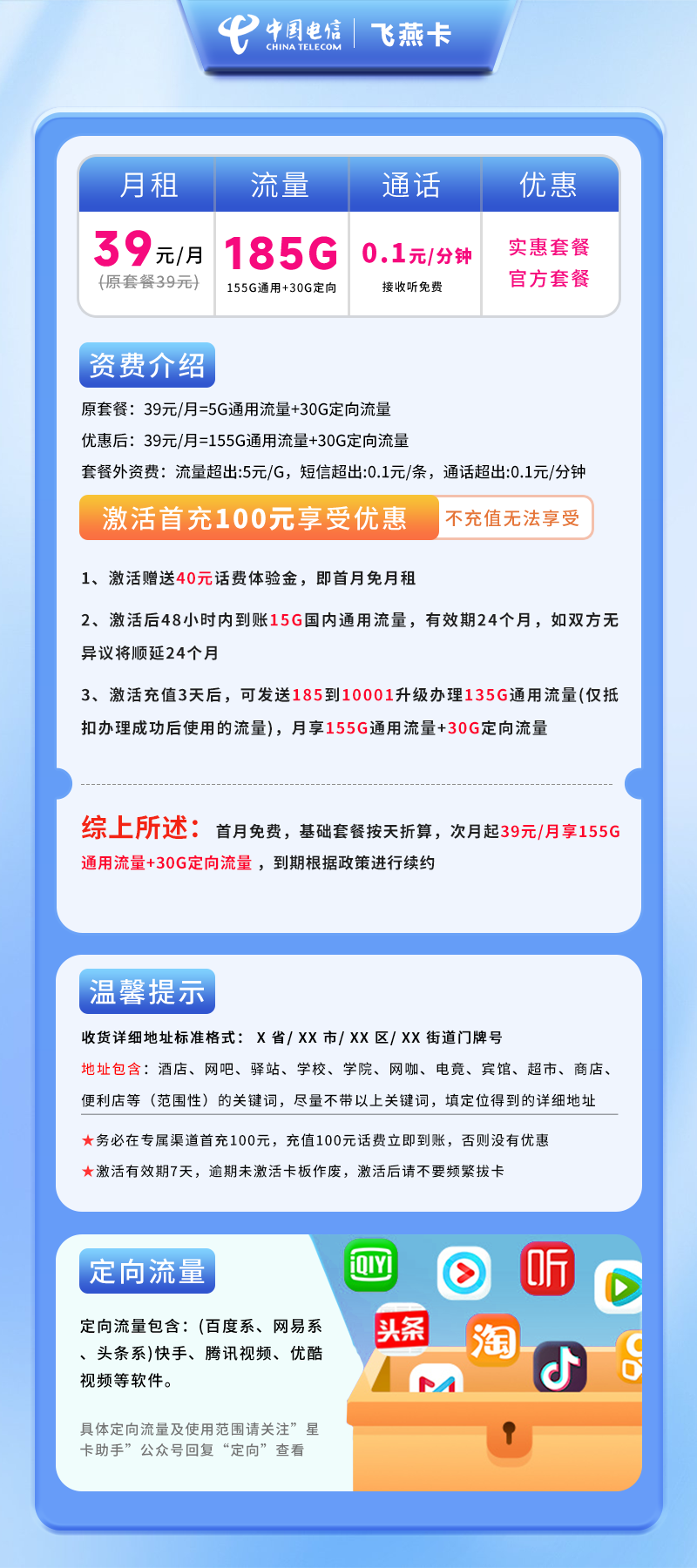电信飞燕卡【仅发湖北】详情