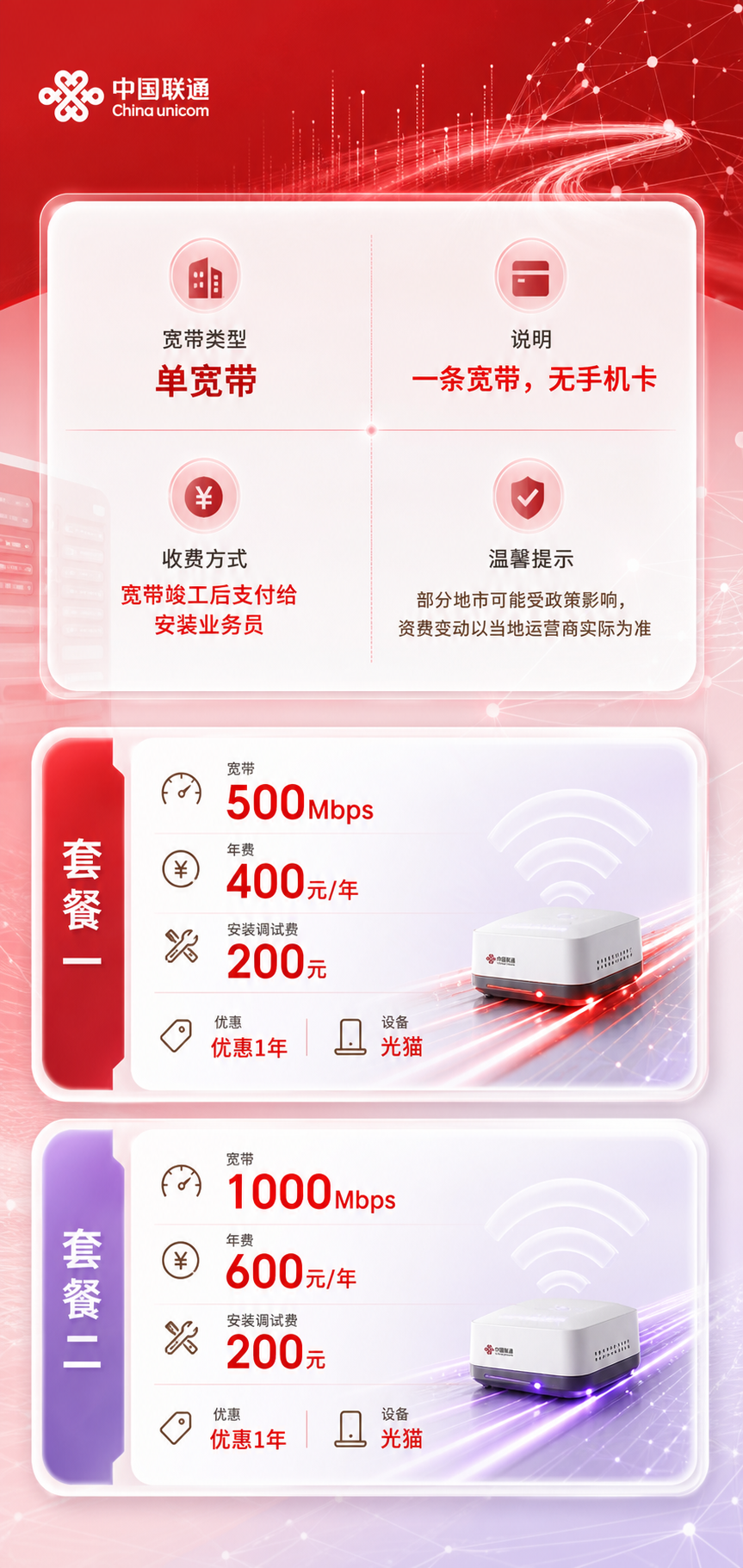 苏州联通单宽带详情