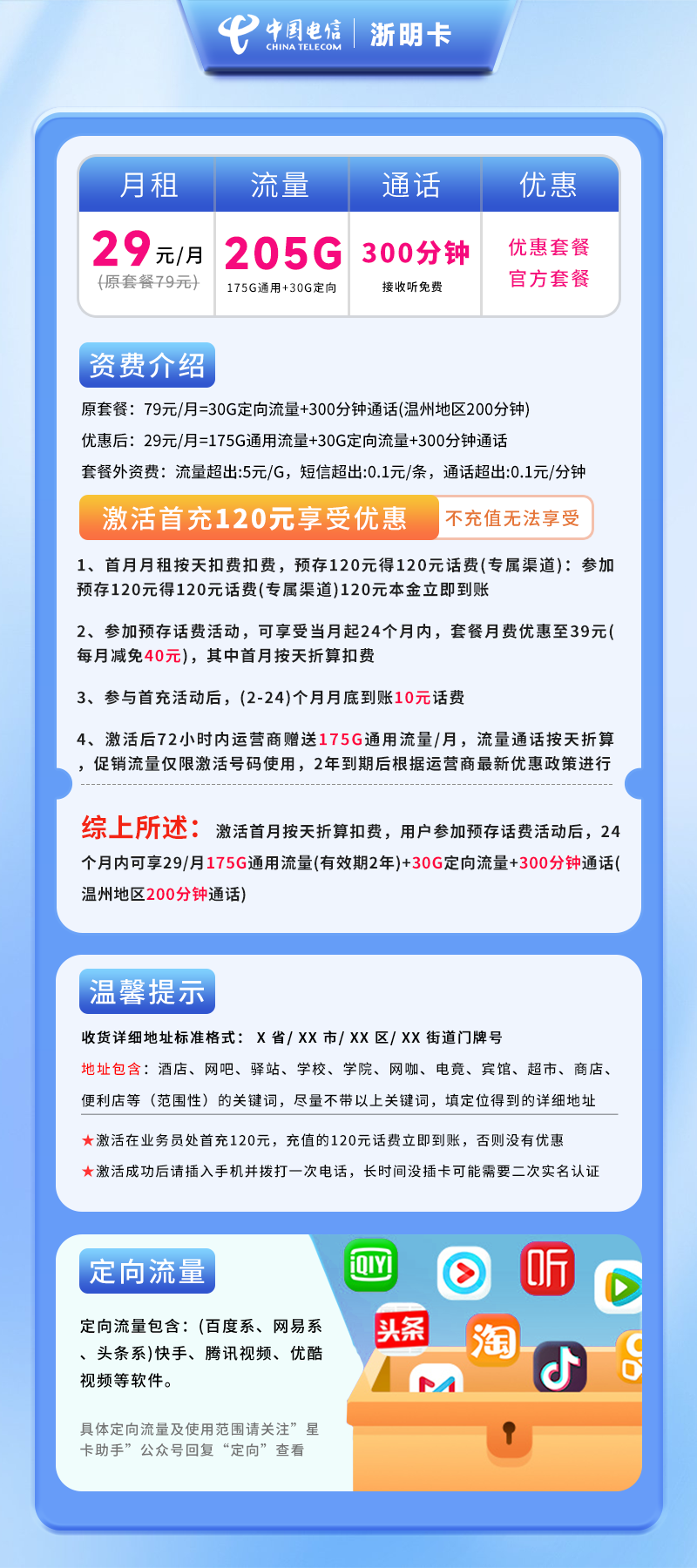 电信浙明卡【仅发浙江】详情