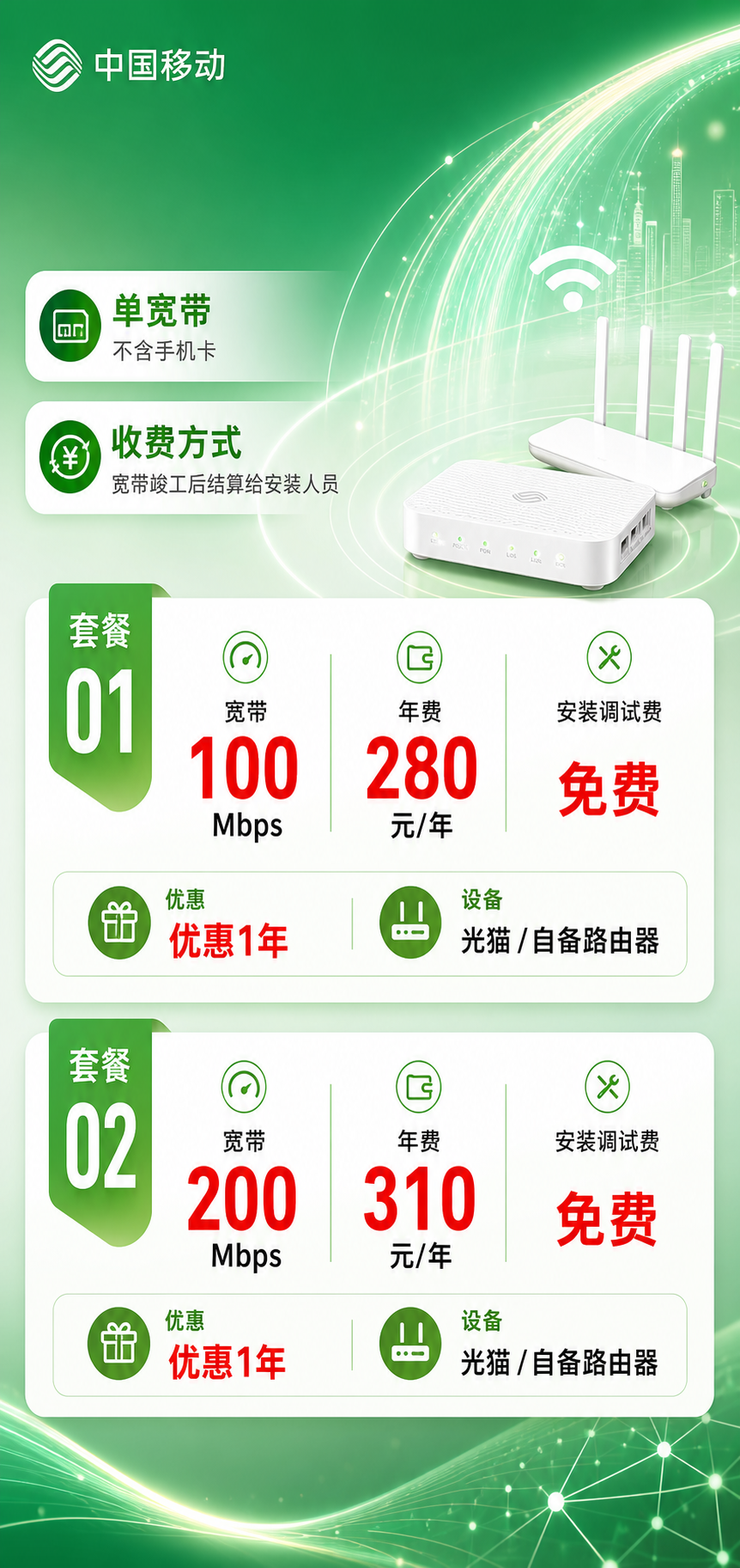 日照移动单宽带详情