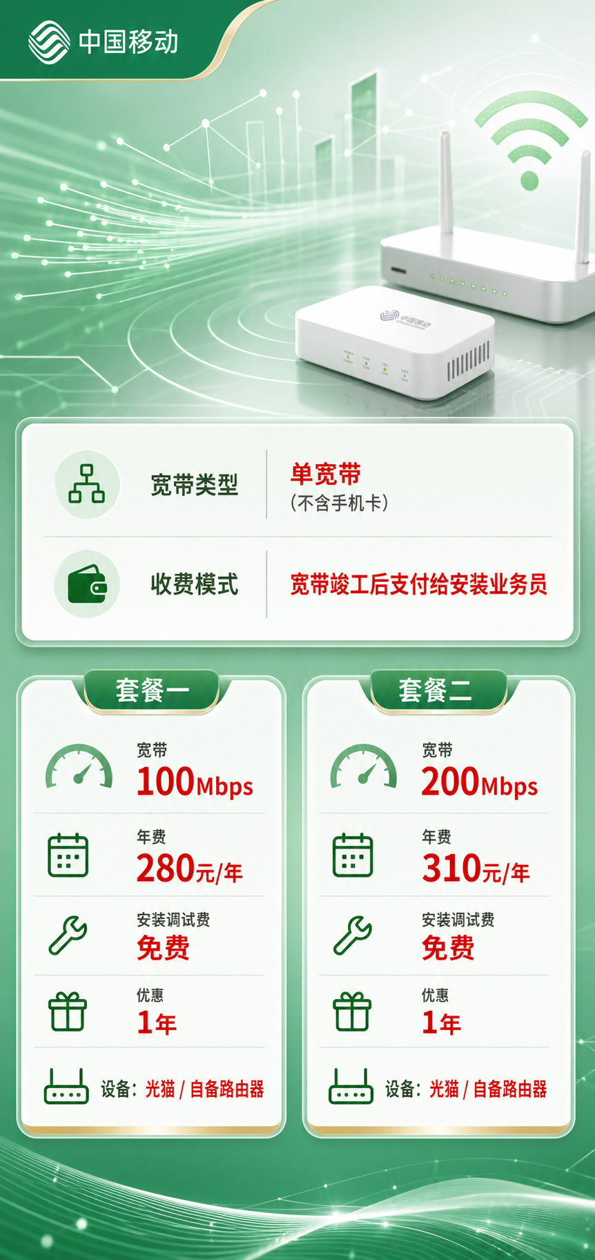 东营移动单宽带详情