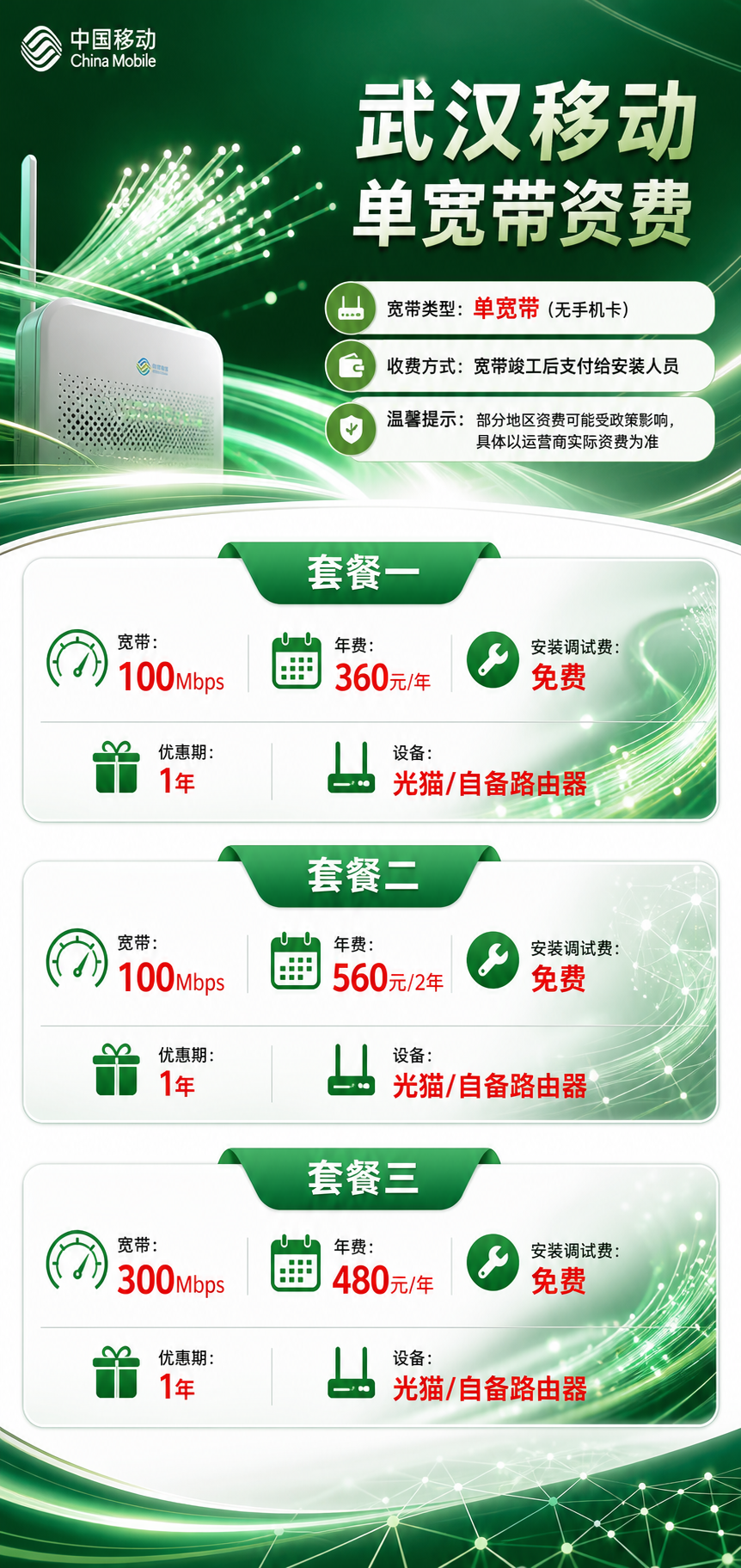 武汉移动单宽带详情