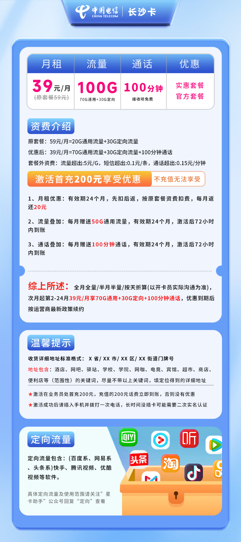 电信长沙卡C【仅发长沙】详情